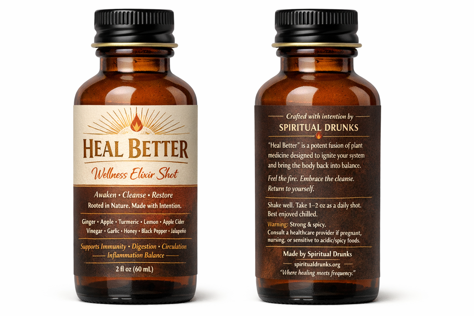 Heal Better Wellness Elixir Shot — front and back label detail